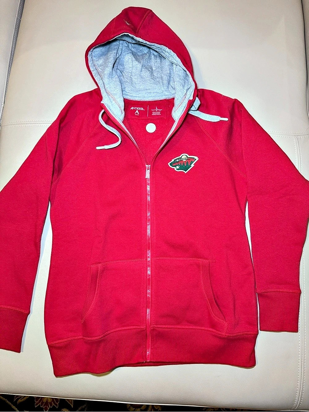Antigua Red & Gray Full-Zip Hoodie Size Large